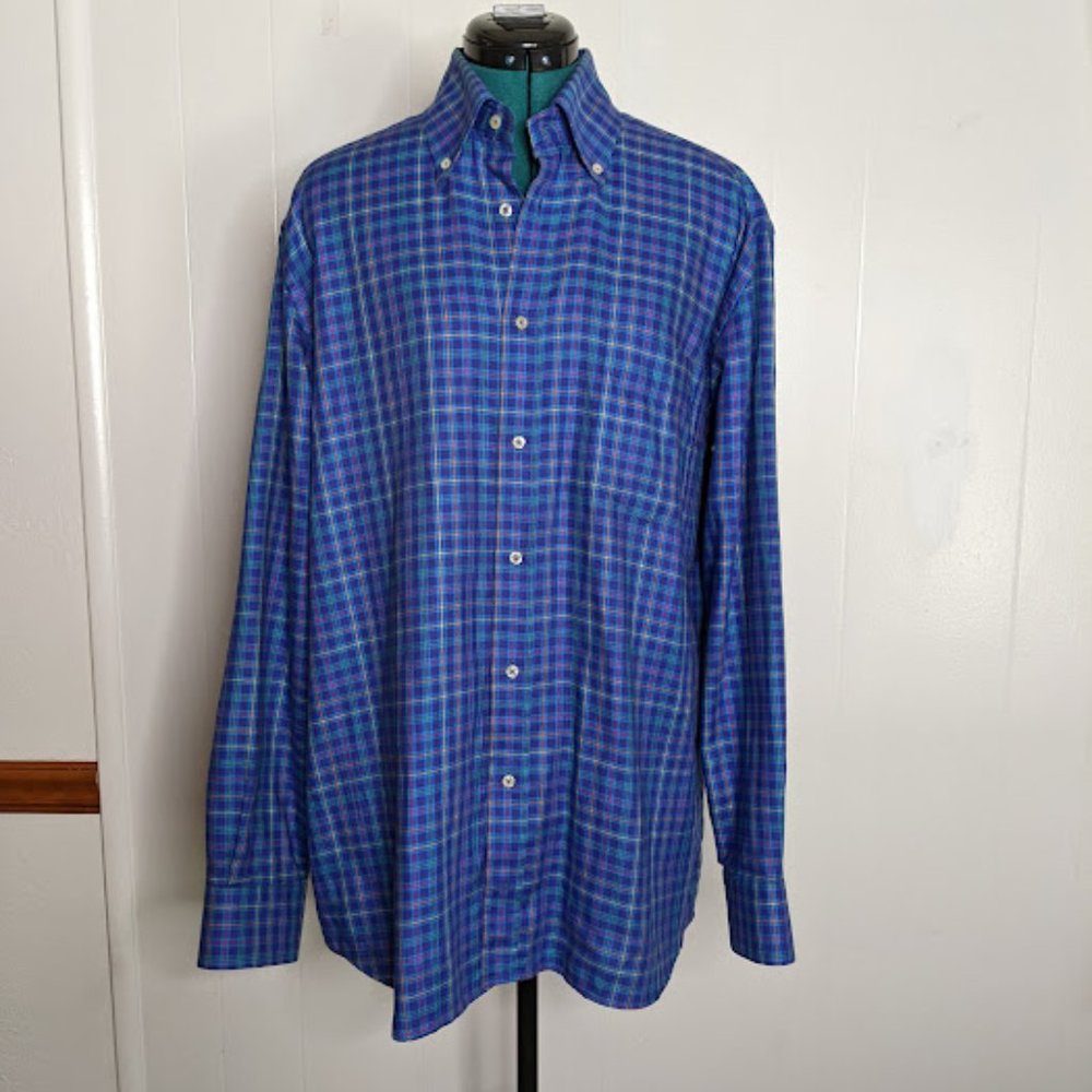 Como Sport Made In Italy Man's Plaid Button -Up Shirt. Size L.